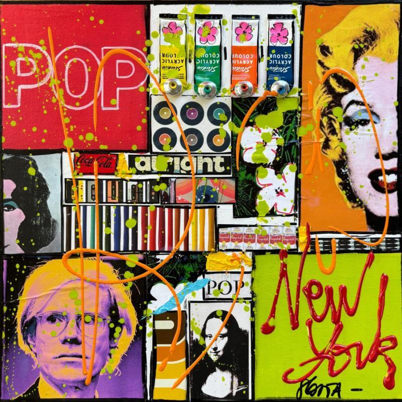 Painting POP NY 1 by Costa Sophie | Painting Pop-art Acrylic, Gluing, Upcycling Pop icons