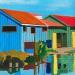 Peinture Cabane bleue par Du Planty Anne | Tableau Figuratif Marine Architecture Acrylique