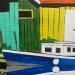 Gemälde Les cabanes et le bateau von Du Planty Anne | Gemälde Figurativ Marine Architektur Acryl