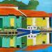 Peinture Les cabanes et le bateau par Du Planty Anne | Tableau Figuratif Marine Architecture Acrylique