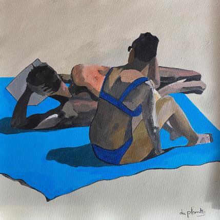 Gemälde Les amoureux à la plage von Du Planty Anne | Gemälde Figurativ Acryl Alltagsszenen, Marine