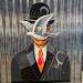 Peinture L'homme au chapeau melon par Hernandez Abelardo | Tableau Matiérisme Icones Pop Bois Collage Upcycling