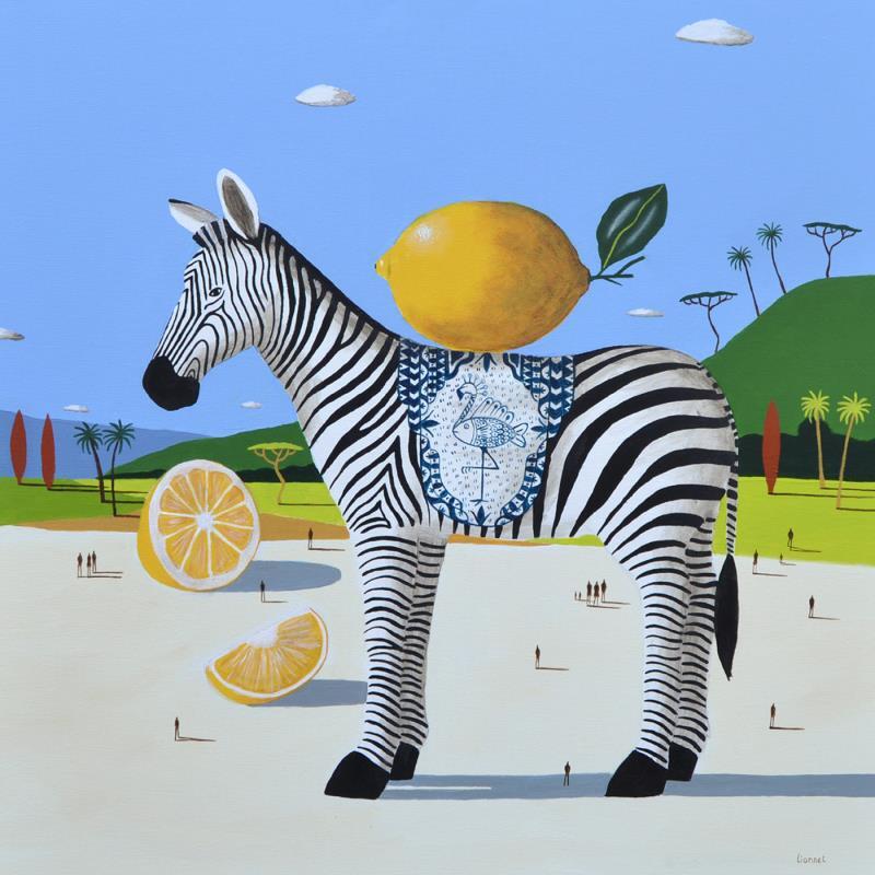 Painting Zèbre aux citrons by Lionnet Pascal | Painting Surrealism Acrylic Animals, Landscapes, Still-life
