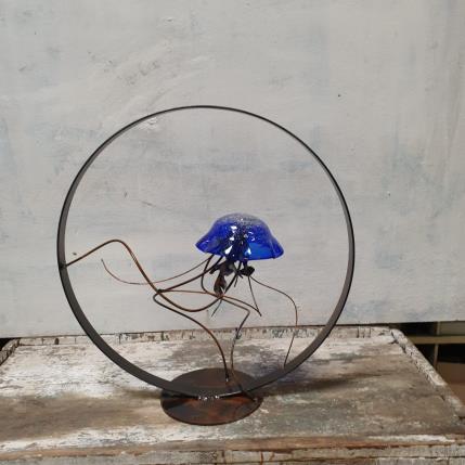 Sculpture Méduse bleu Cyan M by Eres Nicolas | Sculpture Figurative Metal Animals