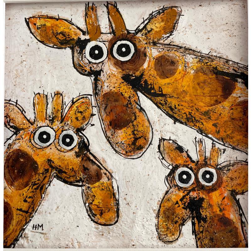 Painting Giraffe Family by Maury Hervé | Painting Raw art Animals Ink Sand