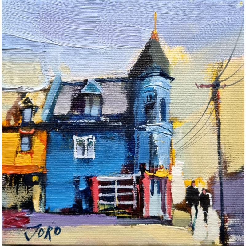 Peinture The blue house par Joro | Tableau Figuratif Huile Urbain