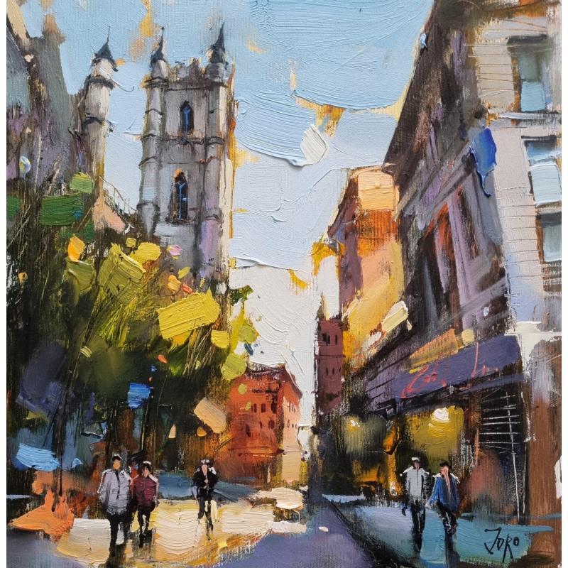 Peinture Morning in the town par Joro | Tableau Figuratif Urbain Huile