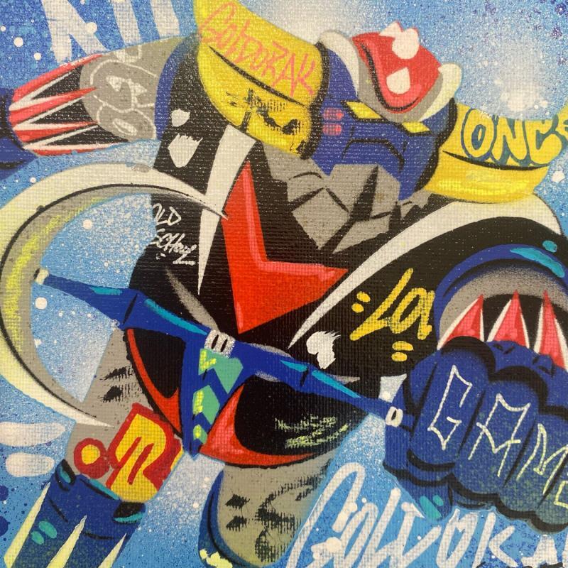 Gemälde Goldorak Gris von Kedarone | Gemälde Pop-Art Pop-Ikonen Graffiti Acryl