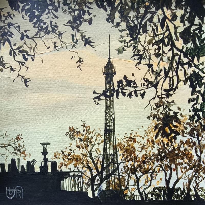 Gemälde Golden evening in Paris von Rasa | Gemälde Figurativ Urban Acryl