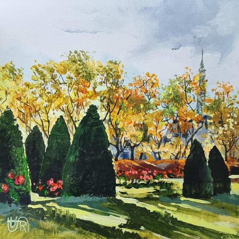 Peinture Autumn in the gardens of Paris par Rasa | Tableau Figuratif Urbain Acrylique