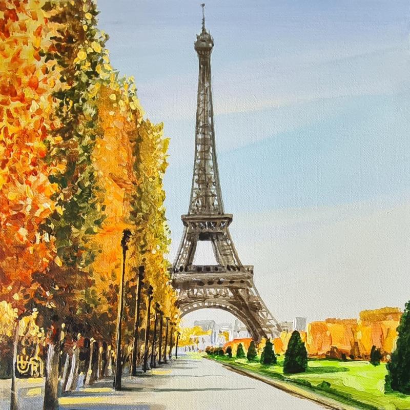 Gemälde Golden autumn in Paris von Rasa | Gemälde Figurativ Urban Acryl