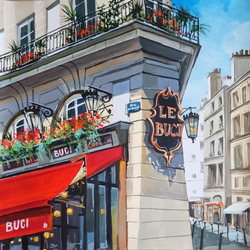 Peinture Cafe le Buci par Rasa | Tableau Figuratif Acrylique Urbain