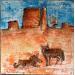 Painting Two Coyotes at Night in the Red Rocks of Arizona by Maury Hervé | Painting Raw art Animals