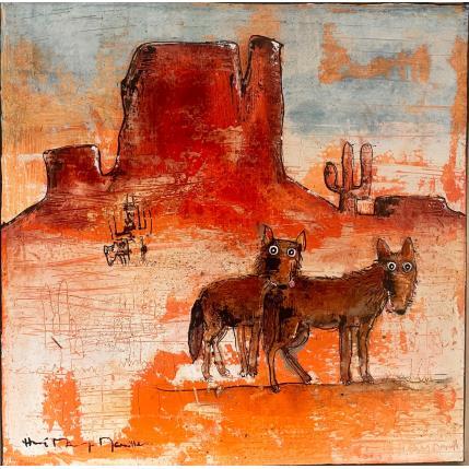 Peinture Two Coyotes and a Javelina in the Red Rocks of Sedona, Arizona par Maury Hervé | Tableau Art Singulier Animaux