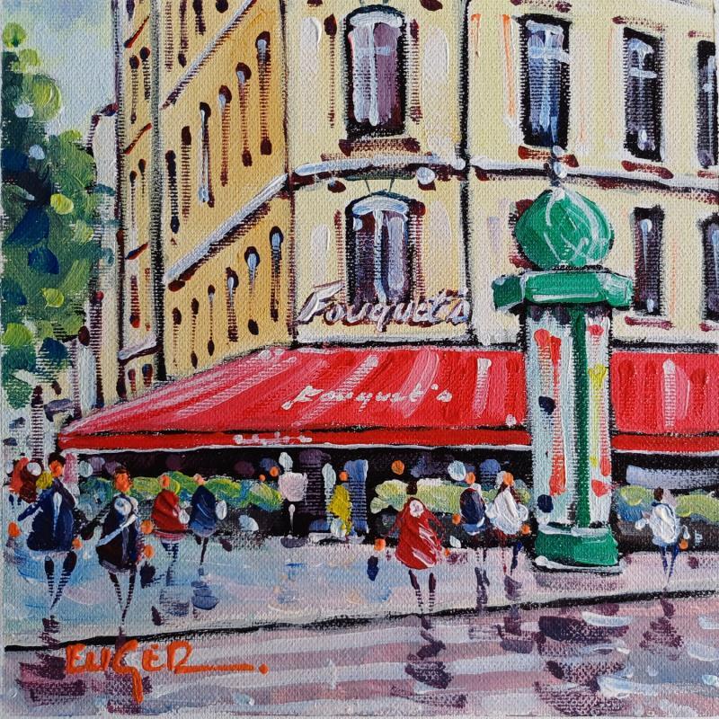 Painting LE FOUQUET'S AVENUE DES CHAMPS ELYSEES by Euger | Painting Figurative Urban Life style Cardboard Acrylic