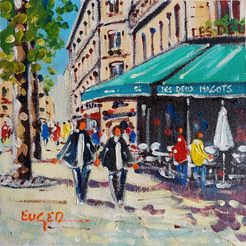 Peinture LES DEUX MAGOTS A PARIS par Euger | Tableau Figuratif Urbain Scènes de vie Acrylique