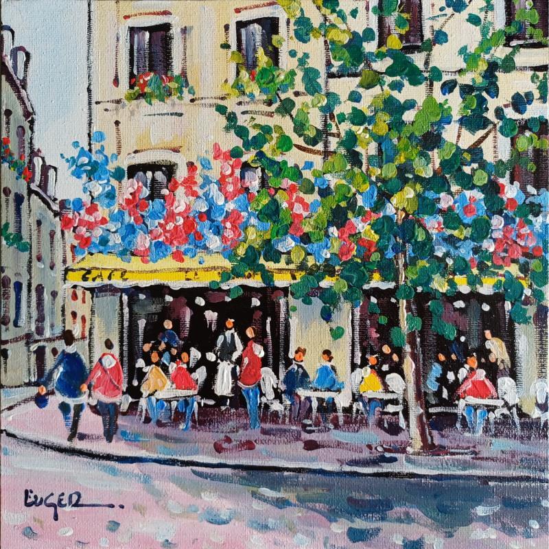 Painting TERRASSE LE VRAI PARIS RUE DES ABBESSES by Euger | Painting Figurative Urban Life style Acrylic