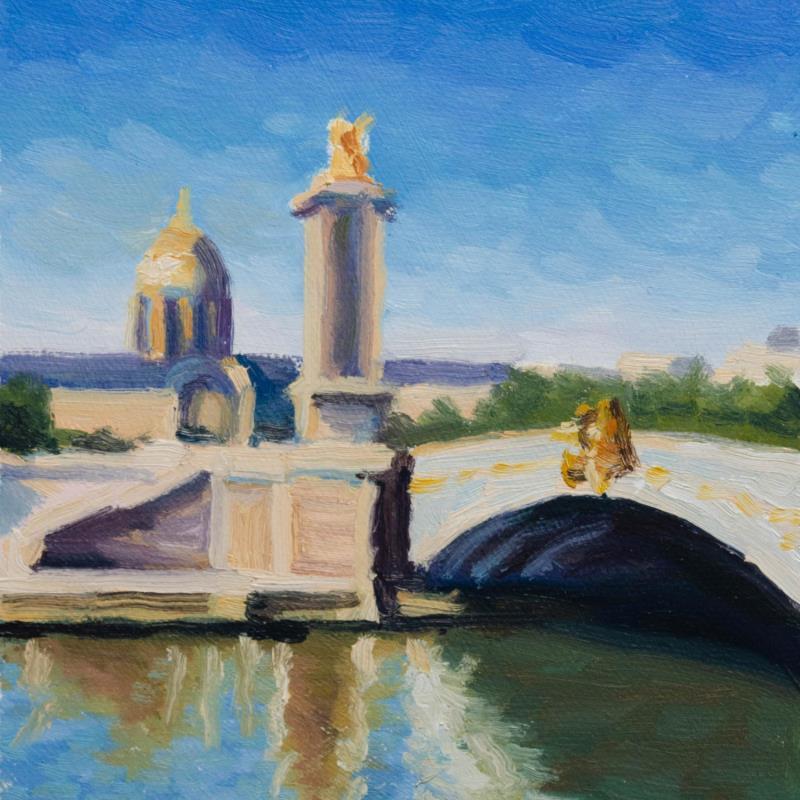 Peinture Pont Parisien par Eugène Romain | Tableau Figuratif Huile