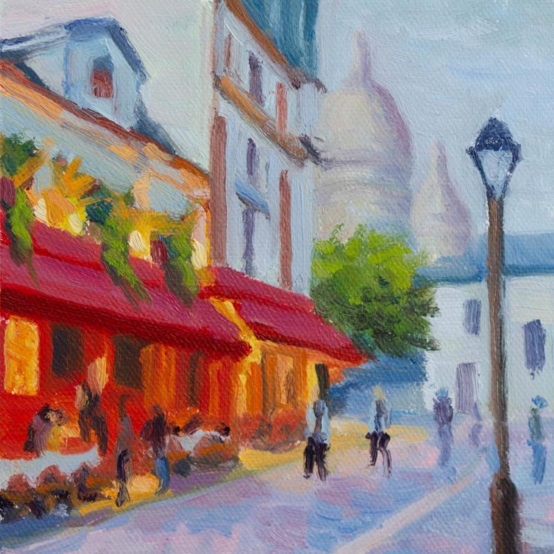 Peinture Café a Montmartre  par Eugène Romain | Tableau Figuratif Huile