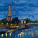 Painting La Seine de nuit by Eugène Romain | Painting Figurative Landscapes Architecture Oil