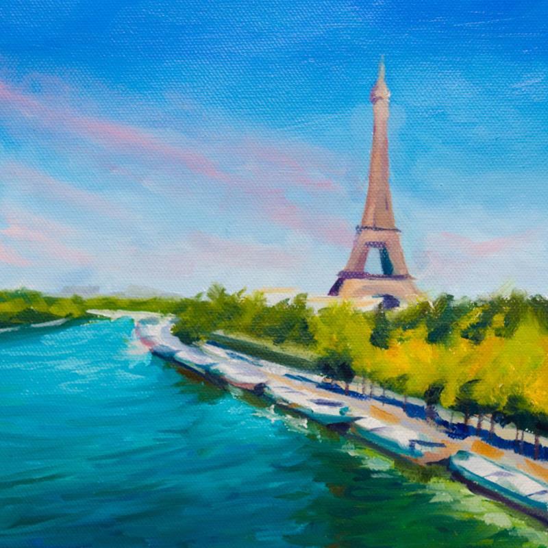 Peinture Seine et Tour Eiffel par Eugène Romain | Tableau Figuratif Paysages Huile