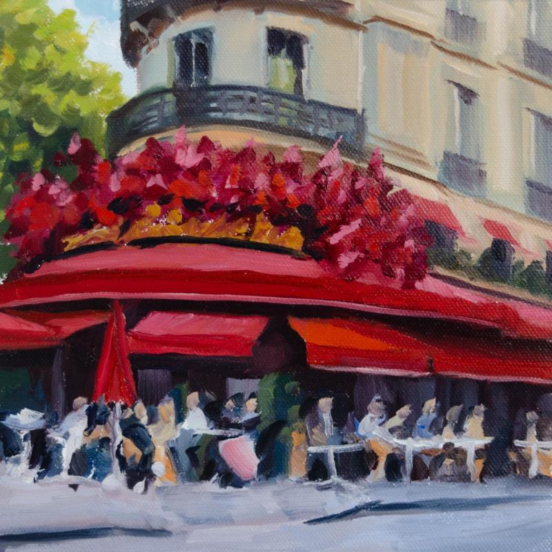 Gemälde Un café a Paris  von Eugène Romain | Gemälde Figurativ Öl Landschaften, Pop-Ikonen