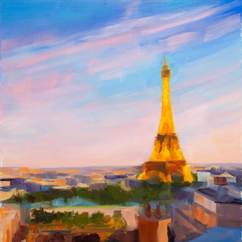 Gemälde La Tour Eiffel en pastel von Eugène Romain | Gemälde Figurativ Landschaften Öl