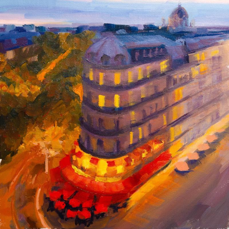 Painting Bistrot et toits parisiens  by Eugène Romain | Painting Figurative Landscapes Oil