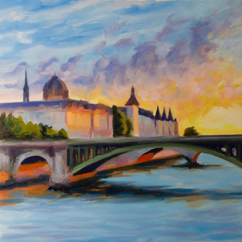 Painting Pont parisien 02 by Eugène Romain | Painting Figurative Oil Landscapes