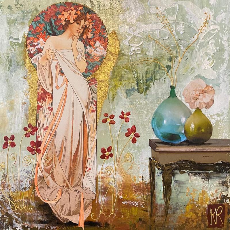 Gemälde Parmi les fleurs  von Romanelli Karine | Gemälde Figurativ Natur Alltagsszenen Acryl Collage Posca Pastell Papier