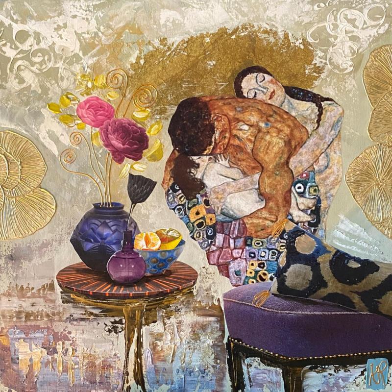 Gemälde L’amour de l’enfant  von Romanelli Karine | Gemälde Figurativ Acryl, Collage, Papier, Pastell, Posca Alltagsszenen, Kinder, Porträt