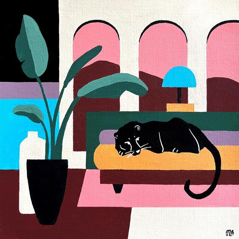 Painting Panther's Retreat by Birsak Mariah | Painting Naive art Urban Animals Still-life Acrylic