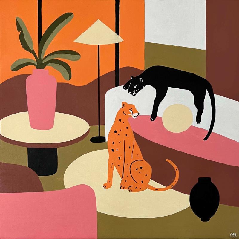 Painting Morning Converstations by Birsak Mariah | Painting Naive art Acrylic Animals, Still-life, Urban