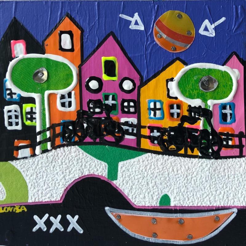 Gemälde Sweet Night 1 von Lovisa | Gemälde Pop-Art Acryl, Collage, Holz, Metall, Posca, Upcycling Urban