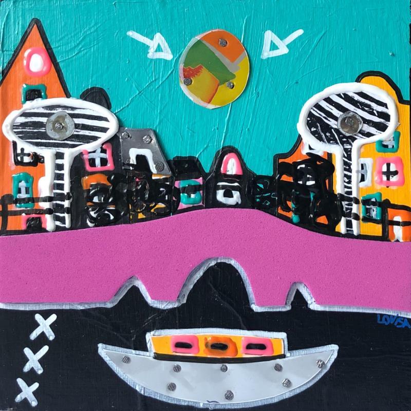 Painting Blue Green 2 by Lovisa | Painting Pop-art Acrylic, Gluing, Metal, Posca, Upcycling, Wood Urban