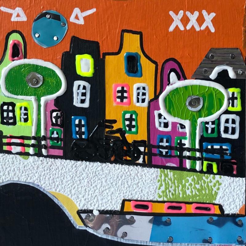 Peinture Hot Day 1 par Lovisa | Tableau Pop-art Urbain Métal Acrylique Collage Posca Upcycling