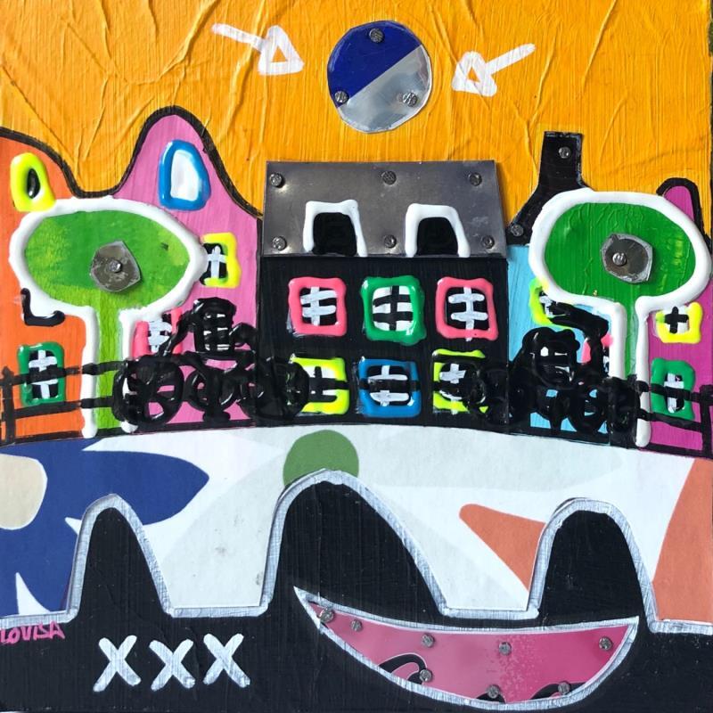 Peinture Summer Day 2 par Lovisa | Tableau Pop-art Acrylique, Collage, Métal, Posca, Upcycling Urbain
