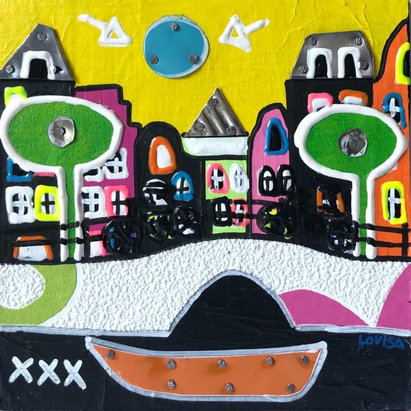 Peinture Sunny View par Lovisa | Tableau Pop-art Acrylique, Collage, Métal, Posca, Upcycling Urbain