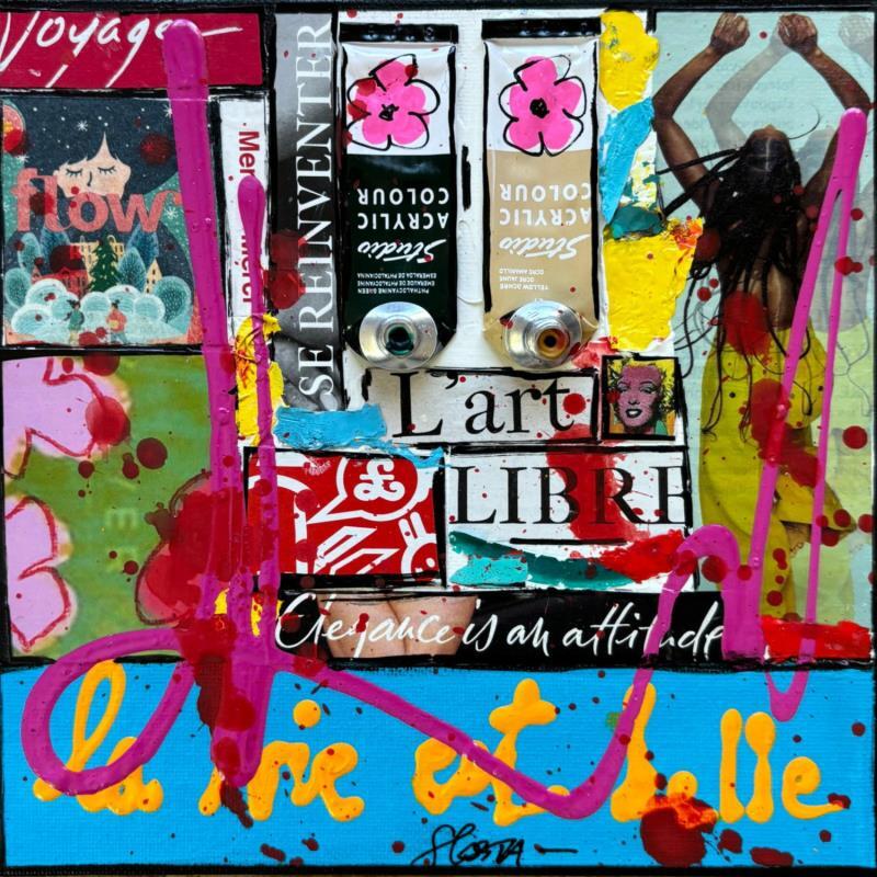 Peinture La vie est belle par Costa Sophie | Tableau Pop-art Acrylique Collage Upcycling