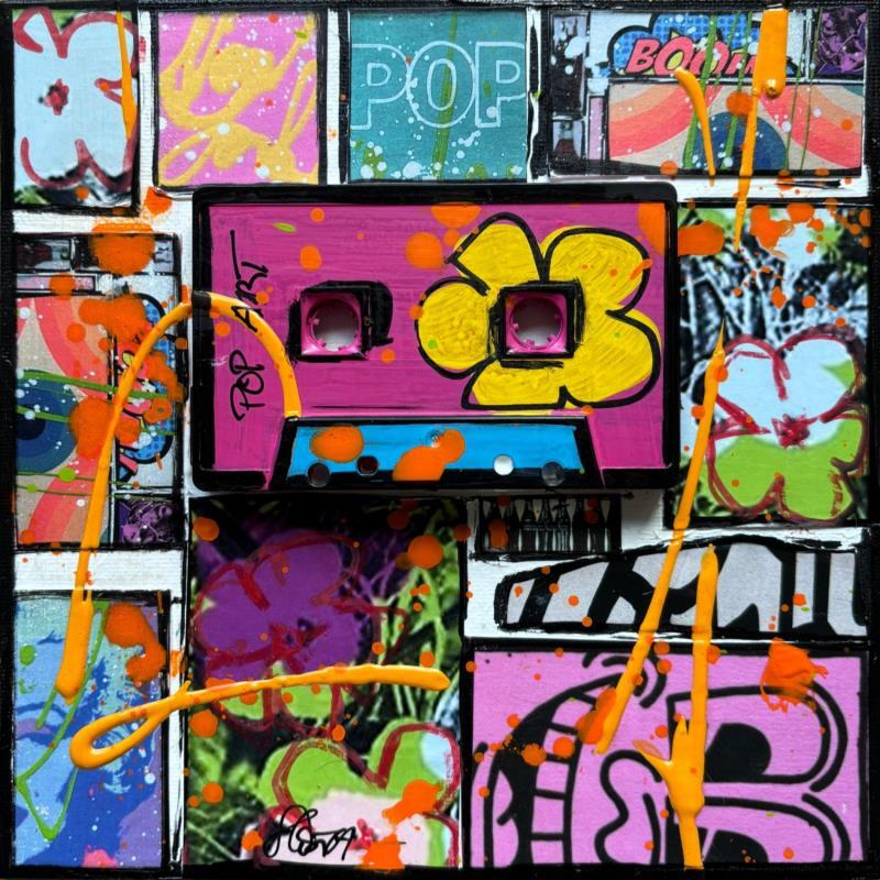 Peinture POP k7 (rose) par Costa Sophie | Tableau Pop-art Icones Pop Acrylique Collage Upcycling