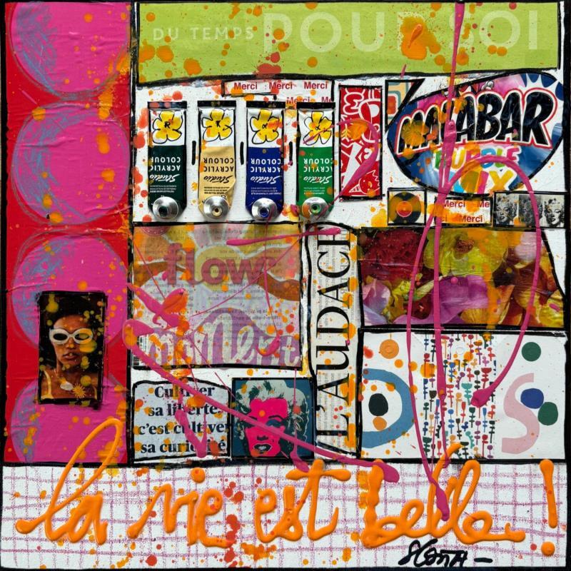 Gemälde La vie est belle ! (malabar) von Costa Sophie | Gemälde Pop-Art Acryl Collage Upcycling