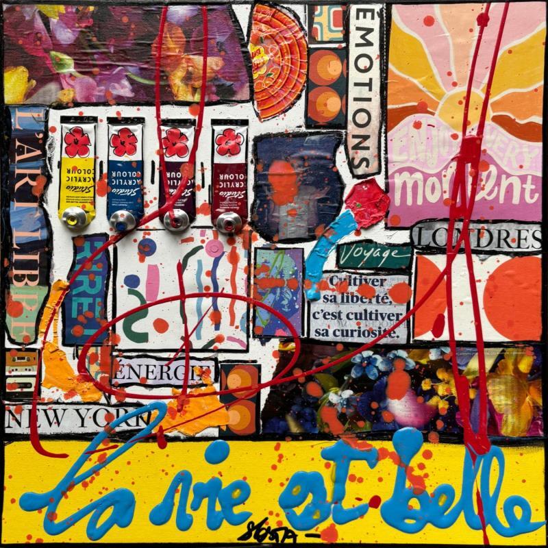 Peinture La vie est belle ! (enjoy every moment) par Costa Sophie | Tableau Pop-art Acrylique, Collage, Upcycling