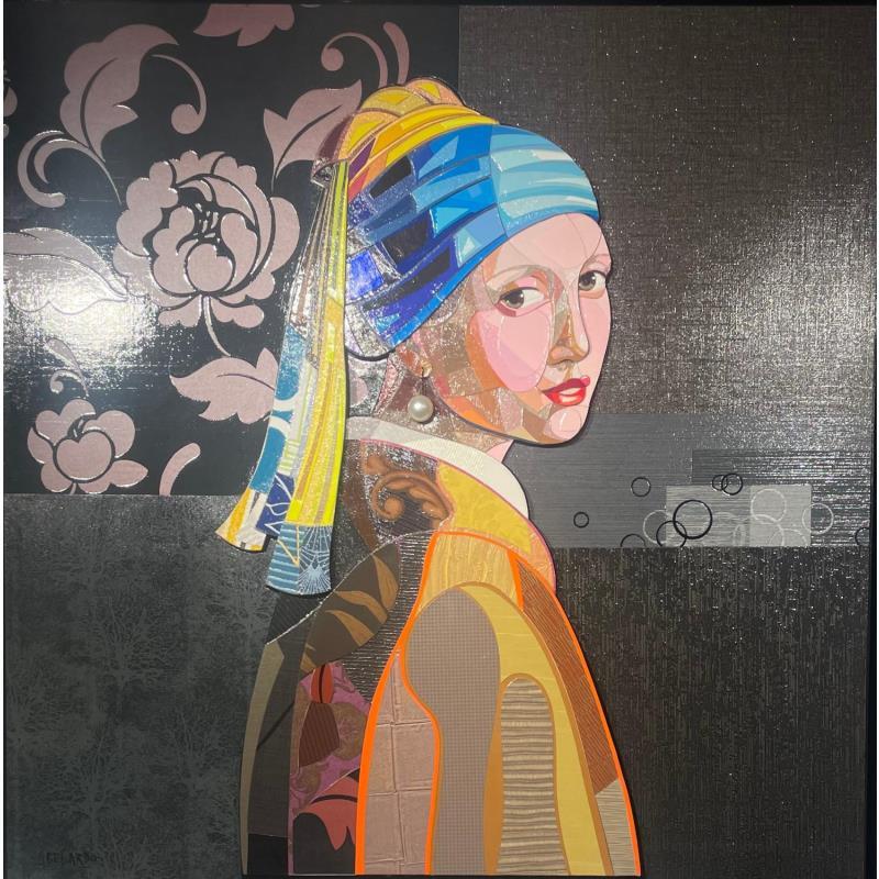 Peinture La jeune fille à la perle par Hernandez Abelardo | Tableau Matiérisme Collage, Upcycling Icones Pop