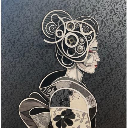 Peinture Geisha de profil par Hernandez Abelardo | Tableau Matiérisme Collage, Upcycling Icones Pop
