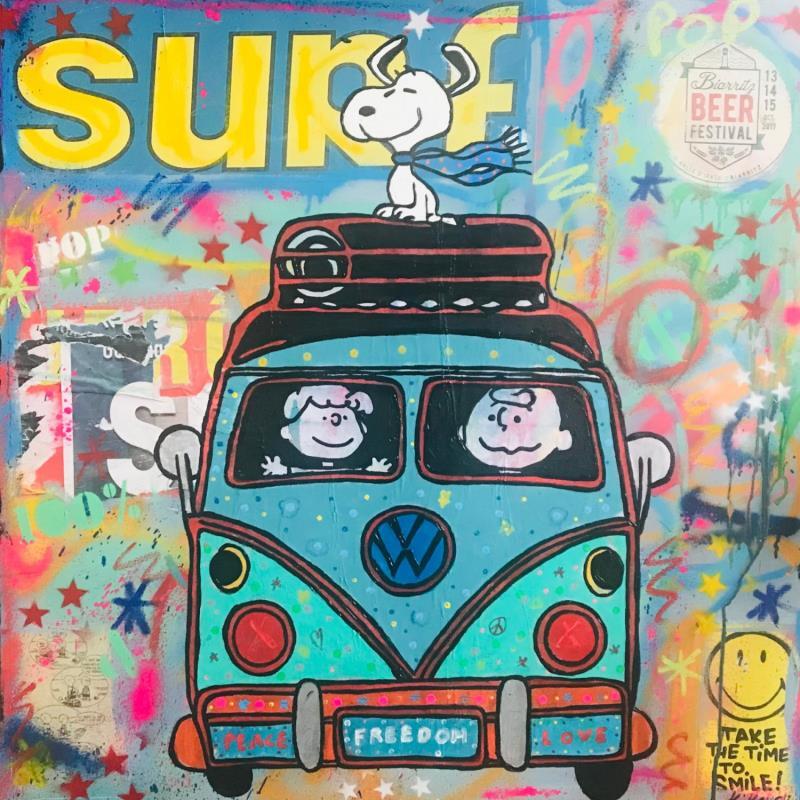 Peinture snoopy van par Kikayou | Tableau Pop-art Graffiti Acrylique Collage