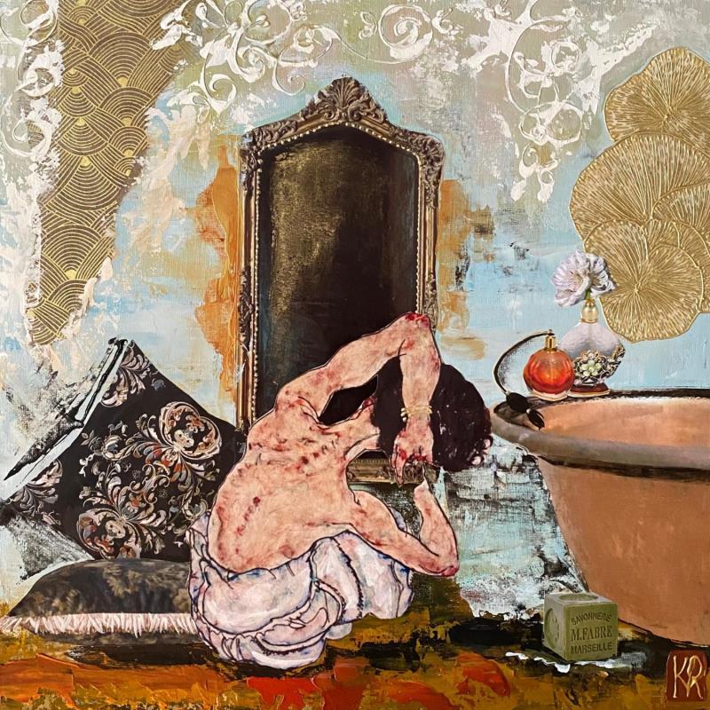 Peinture Thé bath  par Romanelli Karine | Tableau Figuratif Acrylique, Collage, Pastel, Posca Nu, Scènes de vie