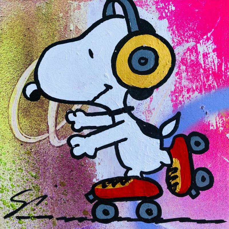 Gemälde Snoopy roller von Mestres Sergi | Gemälde Pop-Art Acryl, Graffiti Pop-Ikonen