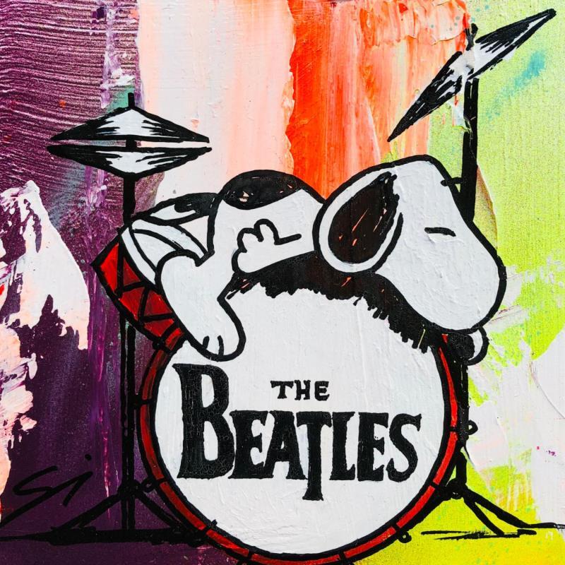 Gemälde Snoopy with Beatles von Mestres Sergi | Gemälde Pop-Art Pop-Ikonen Graffiti Acryl