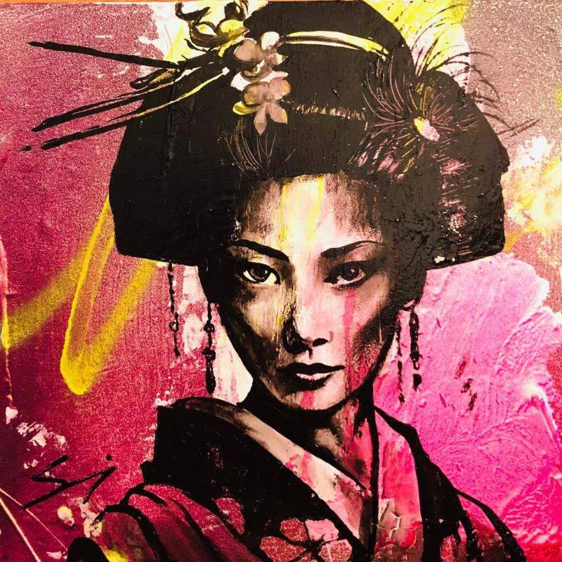 Painting samurai Girl by Mestres Sergi | Painting Pop-art Acrylic, Graffiti Pop icons, Portrait