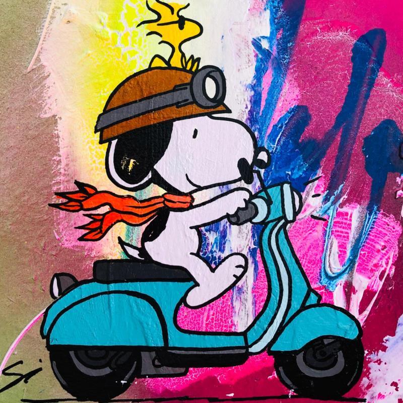 Painting snoopy in Vespa by Mestres Sergi | Painting Pop-art Acrylic, Graffiti Pop icons